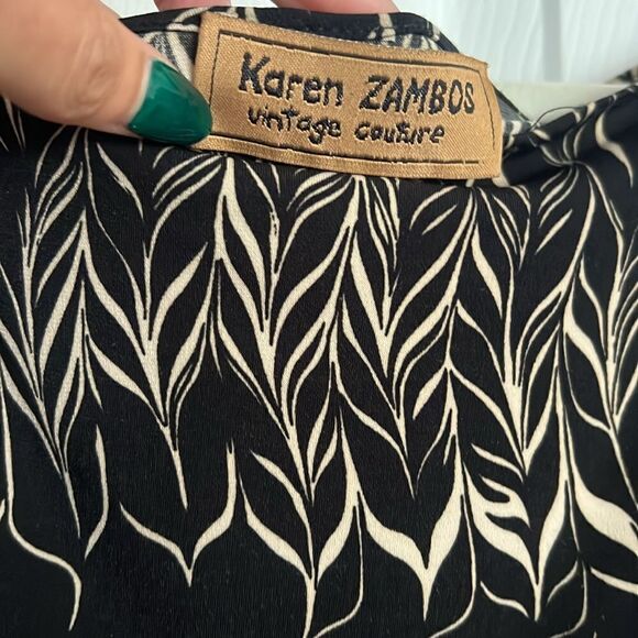 Karen Zambos - Black Patterned Tunic Shirt - Size Small - Belted Top - Picture 2 of 3